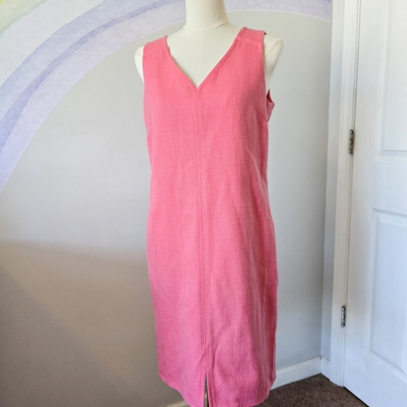 Talbots | 10P | Pink Tweed V-Neck Sheath Dress with Pockets - Picture 1 of 15
